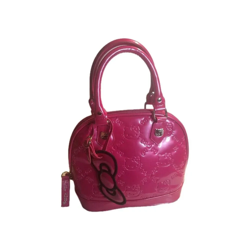 Hello Kitty Pink Patent Embossed Logo Sanrio Loungefly Satchel Handbag - Picture 1 of 12